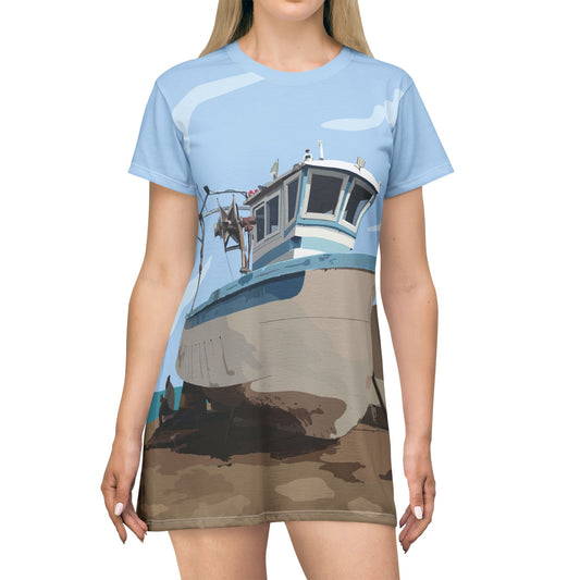 Fishing Boat T-Shirt Dress | Coastal Vibes – Artistic – Fresh & Fun
