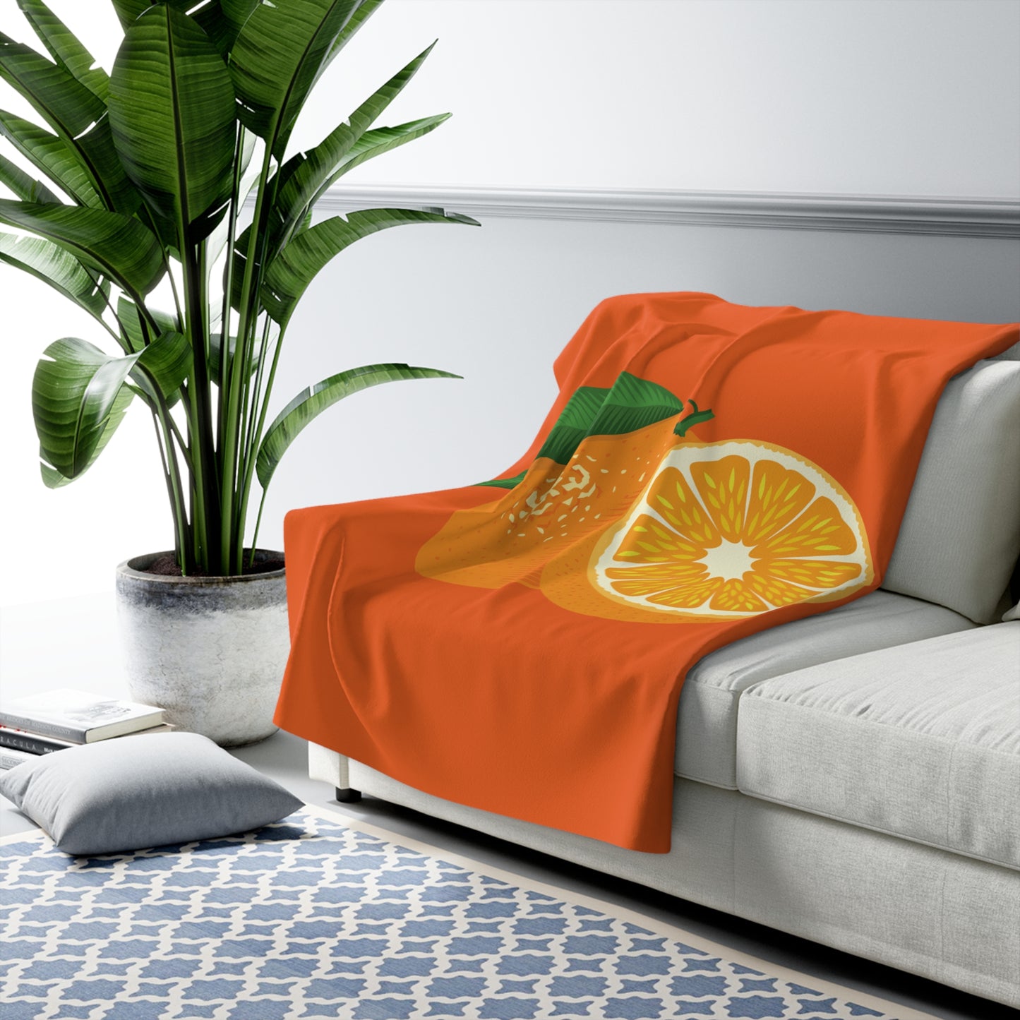 “Citrus Bliss” Sherpa Fleece Blanket | A Slice of Cozy Sunshine