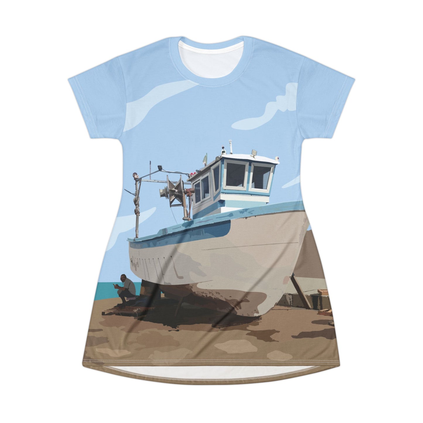 Fishing Boat T-Shirt Dress | Coastal Vibes – Artistic – Fresh & Fun