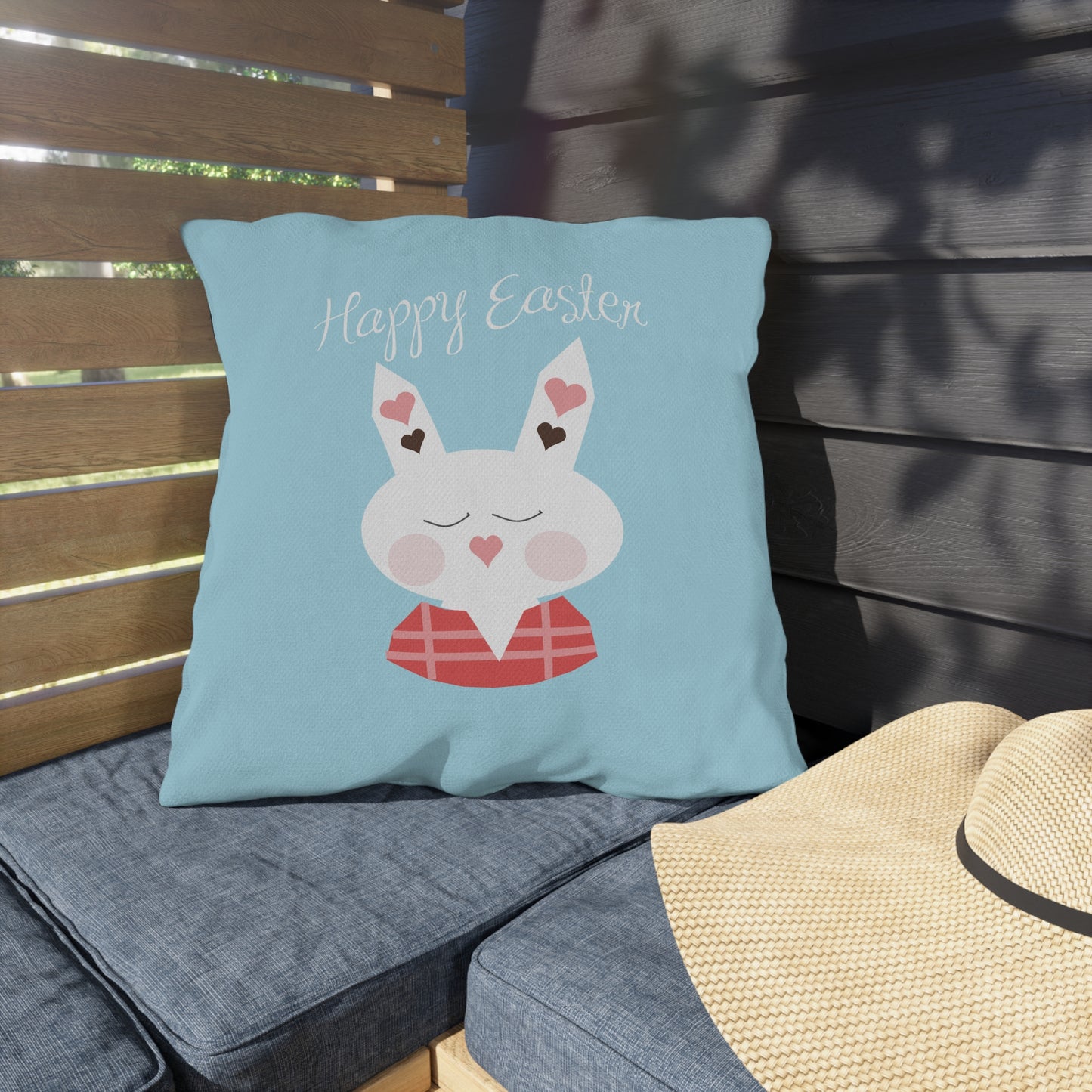 Easter Bunny Surprise | Cute Bunny in Easter Egg Outdoor Decorative Pillow