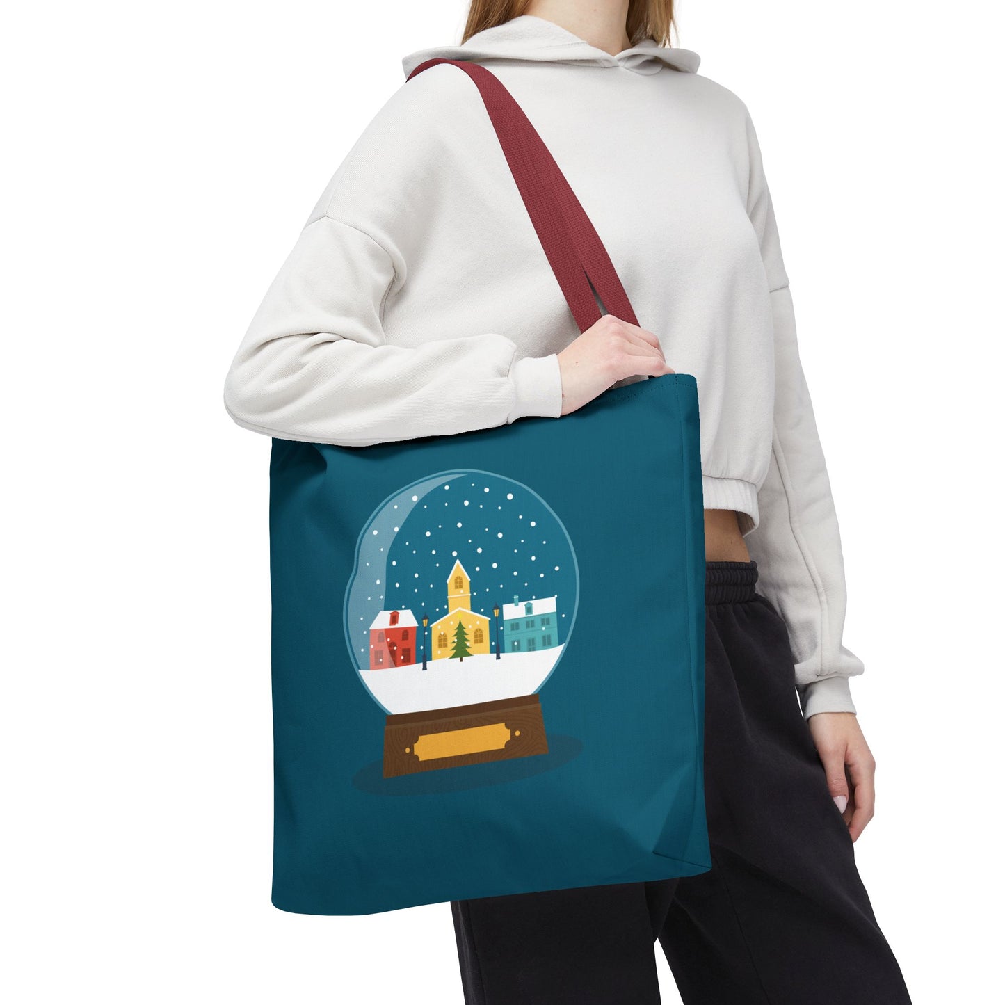 Winter Snow Globe Home | Cozy Winter House Tote Bag with Snow Globe Design