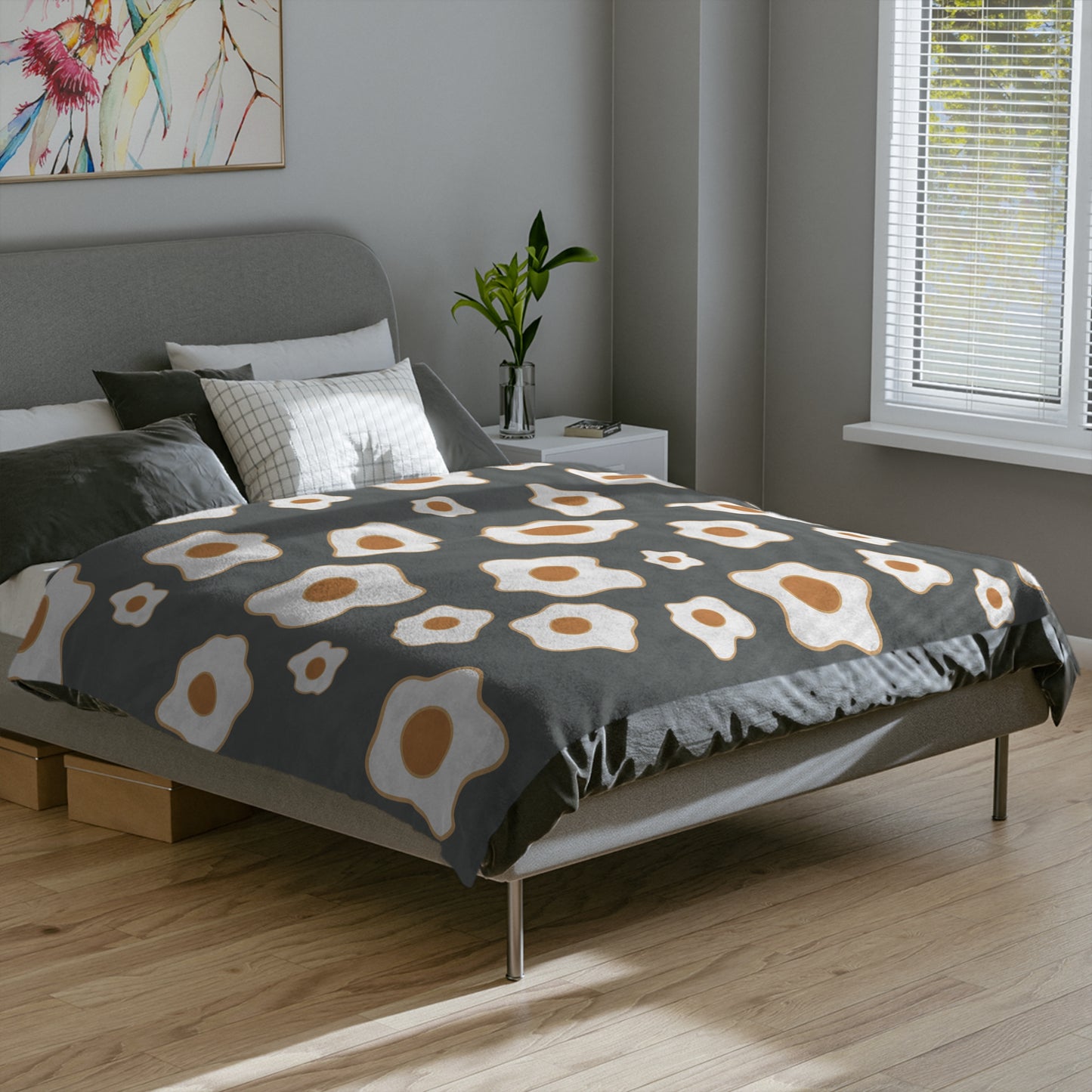 “Sunny Egg Blossom” Velveteen Blanket | Cute & Cozy Delight