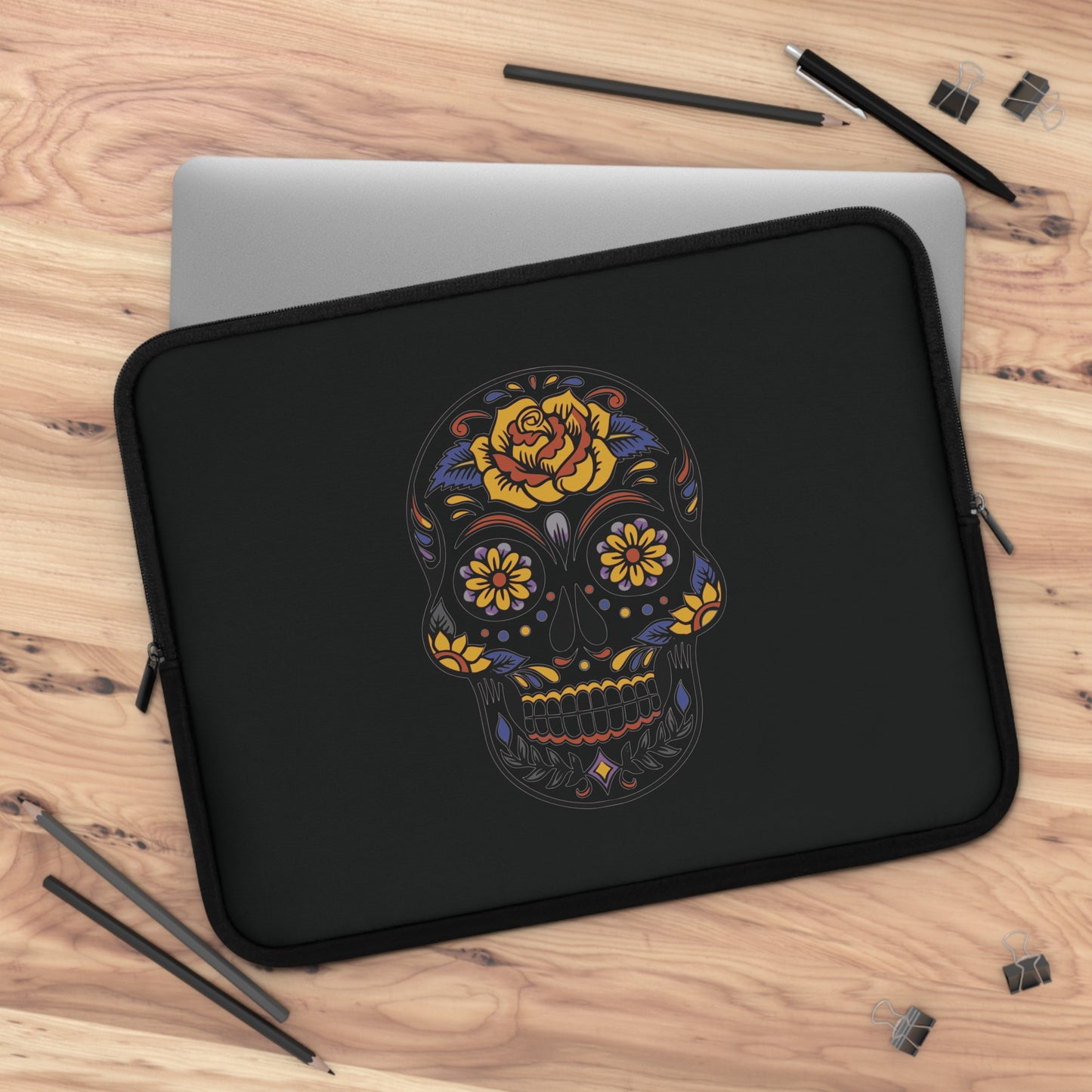 Bloom in Darkness | Artistic Skull & Flower Laptop Sleeve