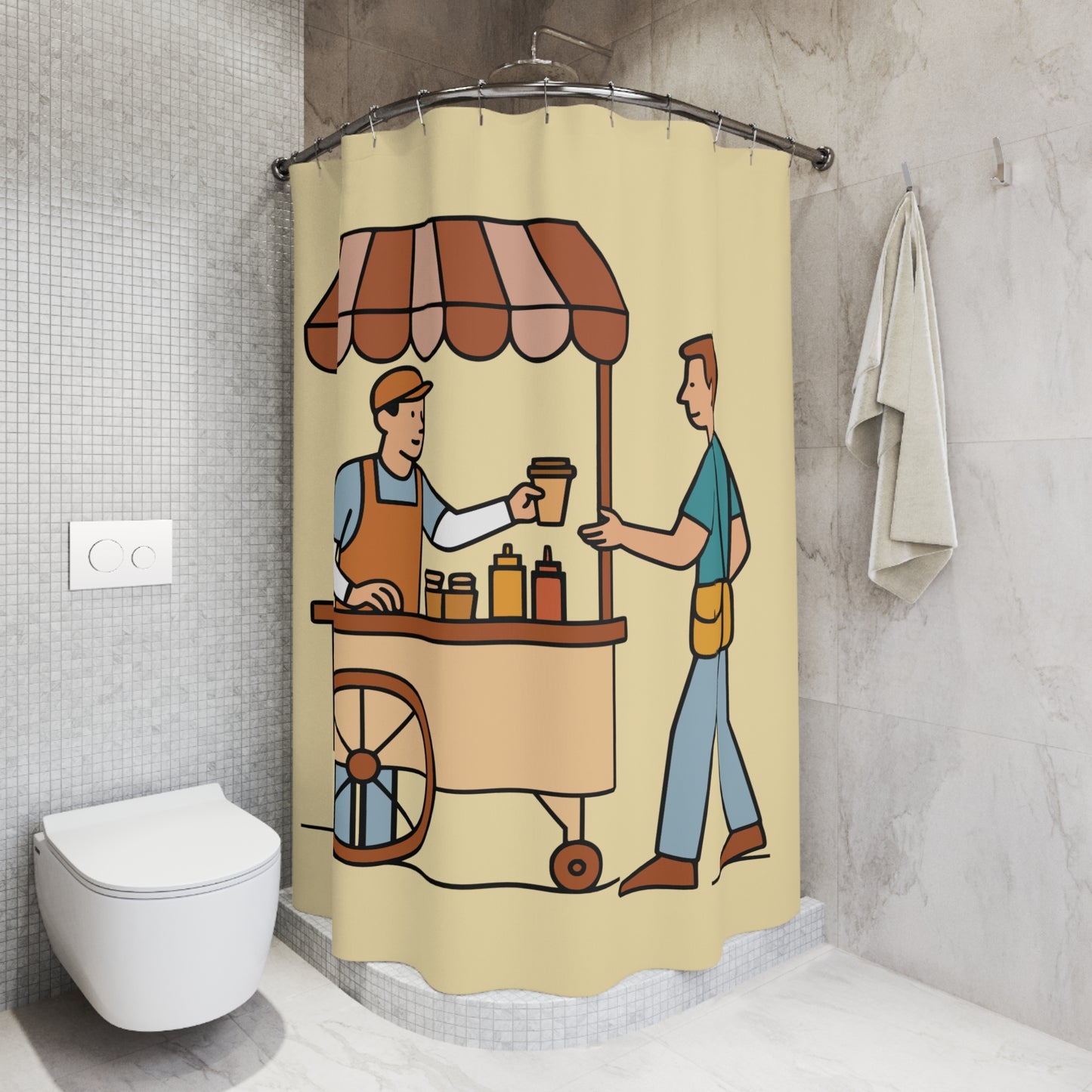 “Street Bites Splash” Shower Curtain | Food, Fun & Bathroom Flair