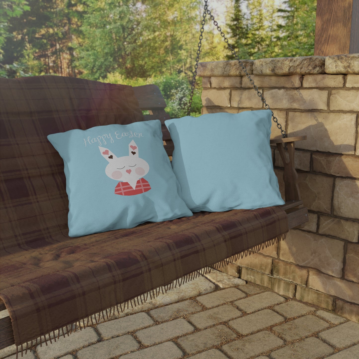 Easter Bunny Surprise | Cute Bunny in Easter Egg Outdoor Decorative Pillow