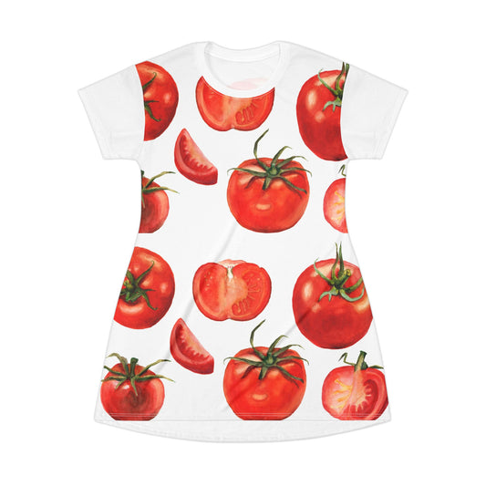 All-Over Print T-Shirt Dress – "Fresh Tomato Delight"